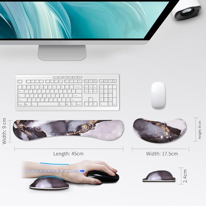 ZIBLY Wrist Rest Keyboard and Mouse Set - Non-Slip Ergonomic Wrist Cushion Support Pad - Easy Typing, Pain Relief – Premium Silky Gel Memory Foam for Work from Home Gaming Computer Laptop - Image 2